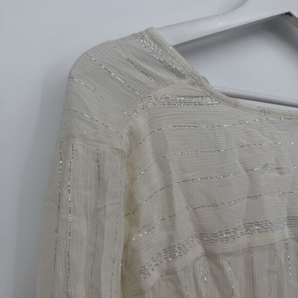 Blue Island Ivory Silver Metallic Swim Coverup Dress Size Large Rayon Boho - Picture 8 of 11